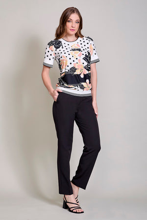 Conjunto de blusa estampada con cárdigan y pantalón