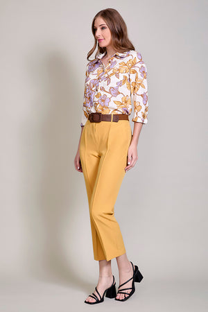 Conjunto de blusa estampada cuello sport con pantalón