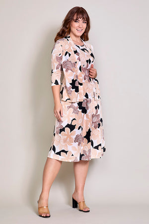 Conjunto plus con falda recta y blusa con ensamble
