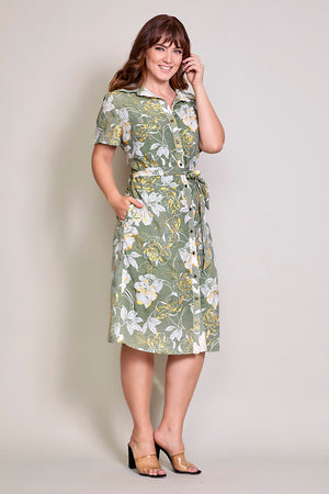 Vestido plus camisero color verde con estampado