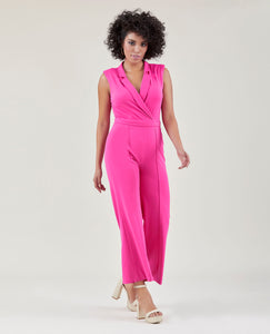 Jumpsuit casual coral de media manga y solapa