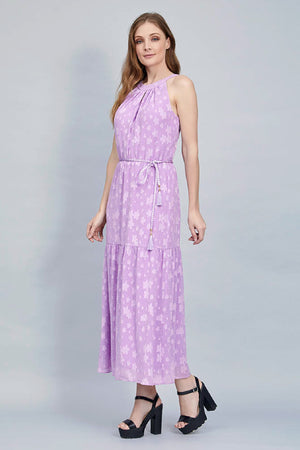 MAXI VESTIDO TIPO HALTER COLOR LILA Y FALDA GYPSY