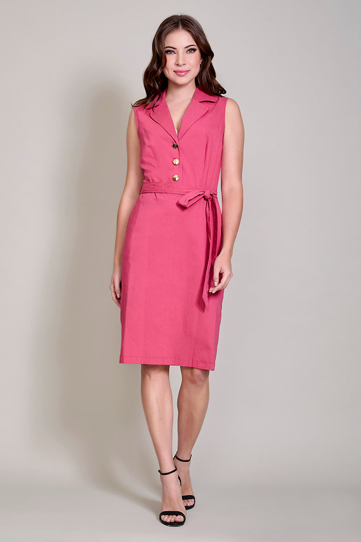 Vestido casual camisero sin mangas y cinturón color rosa