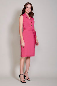 Vestido casual camisero sin mangas y cinturón color rosa