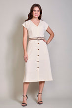 Cargar imagen en el visor de la galería, Vestido midi casual color hueso con cinturón