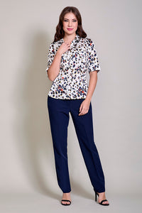 Conjunto de blusa estampada cuello sport pantalón amarillo