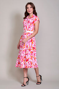 Vestido casual estampado cuello sport con cinturón