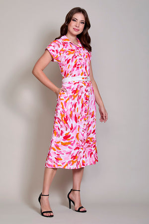 Vestido casual estampado cuello sport con cinturón