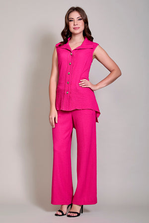 Conjunto de blusón sisado con pantalón amplio color fiusha