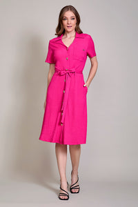 Vestido camisero color fiusha con botones manga corta