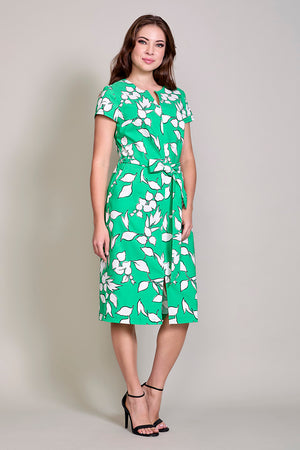 Vestido casual color verde estampado con bolsillos