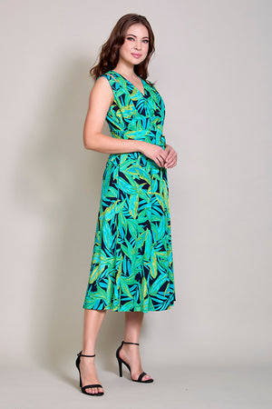 Vestido casual estampado color verde con detalle al hombro