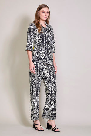 Conjunto casual estampado color negro con blusa manga 3/4