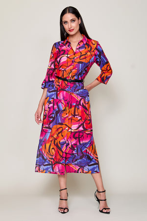 Vestido camisero casual con botones y estampado multicolor