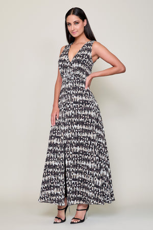 Maxi vestido estampado elegante cuello V sin manga