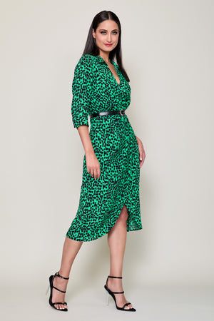 Vestido elegante estampado color verde manga 3/4