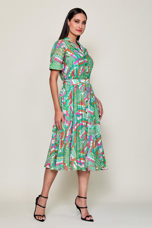 Vestido casual estampado tipo camisero color verde