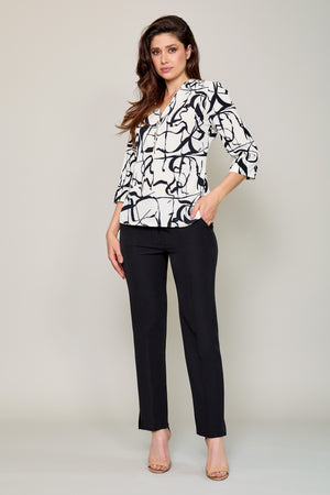 Conjunto de blusa estampada con cierre y pantalón