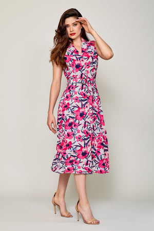 Vestido casual sin manga estampado floral color magenta