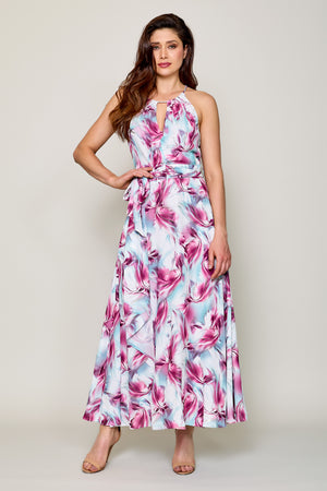 Maxi vestido tipo halter estampado color rosa