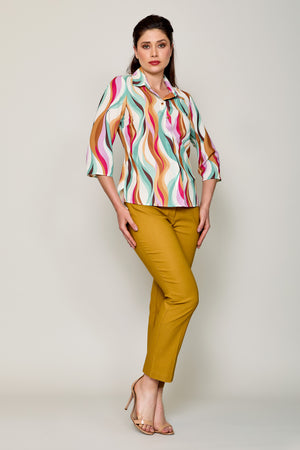 Conjunto de blusa estampada multicolor con pantalón