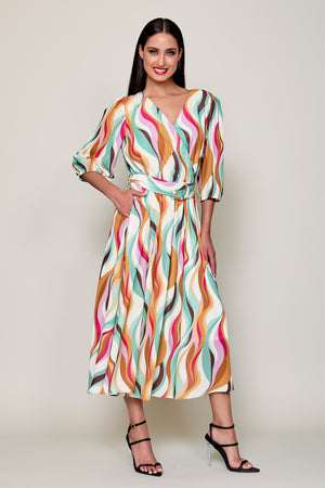 Vestido casual manga 3/4 con estampado multicolor