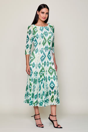 Vestido verde casual sisado multicolor manga 3/4