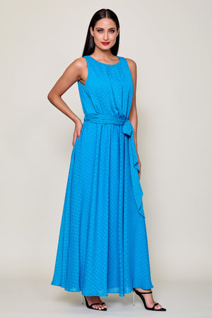 Maxi vestido casual sin manga color azul con cinturón