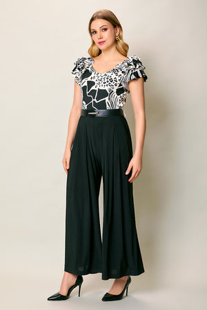 Jumpsuit elegante color negro estampado con cinturón