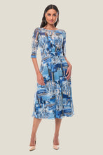 Cargar imagen en el visor de la galería, Vestido casual estampado color azul con transparencia