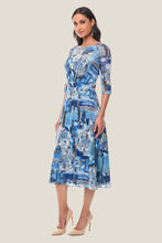 Cargar imagen en el visor de la galería, Vestido casual estampado color azul con transparencia
