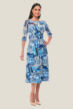 Cargar imagen en el visor de la galería, Vestido casual estampado color azul con transparencia