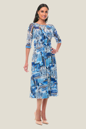 Vestido casual estampado color azul con transparencia