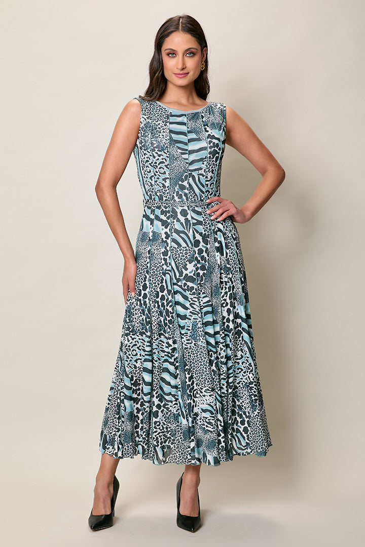 Maxi vestido casual estampado color azul sin manga