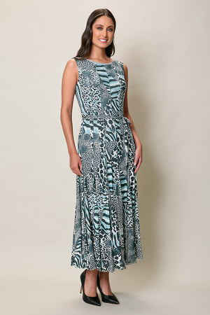 Maxi vestido casual estampado color azul sin manga