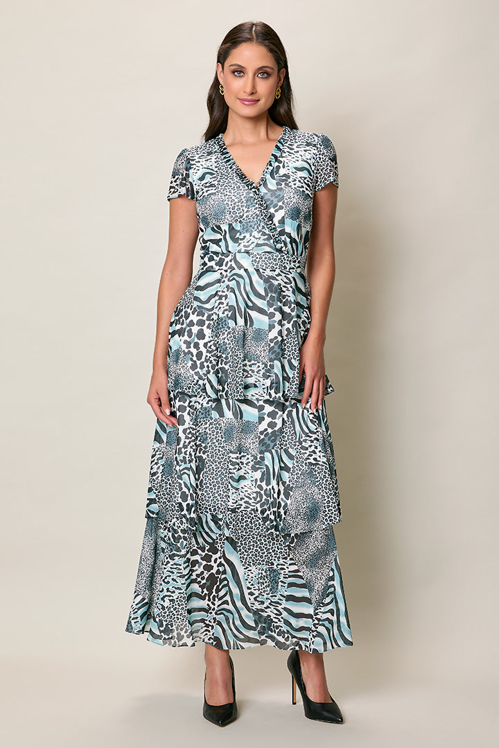 Maxi vestido estampado color azul manga corta