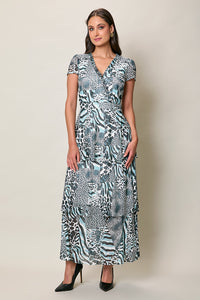 Maxi vestido estampado color azul manga corta
