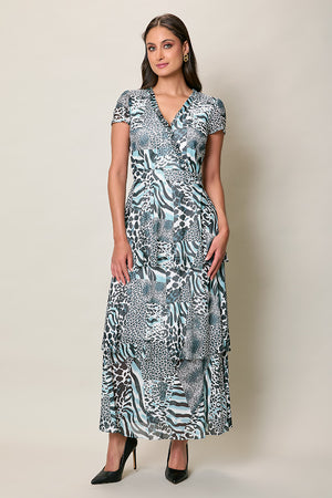 Maxi vestido estampado color azul manga corta