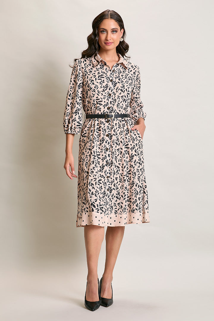 Vestido casual camisero estampado color rosa