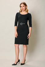 Cargar imagen en el visor de la galería, Vestido elegante negro cuello redondo con cinturón