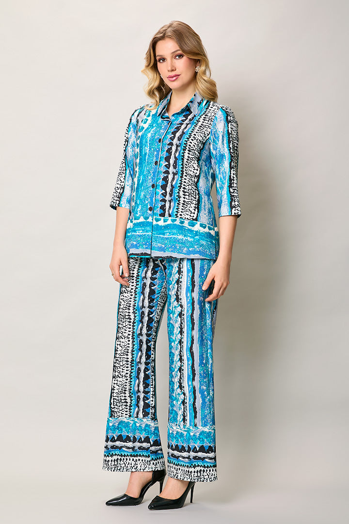 Conjunto casual estampado color azul con pantalón amplio