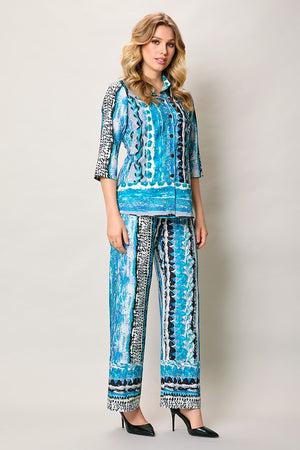 Conjunto casual estampado color azul con pantalón amplio