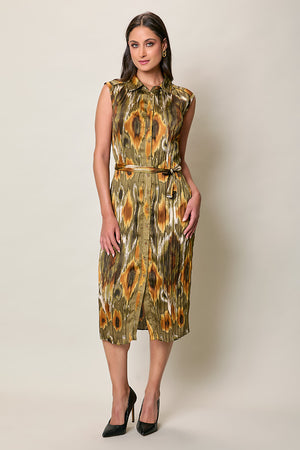 Vestido casual camisero color verde estampado sin manga