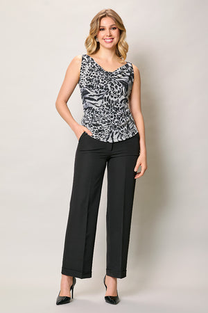 Conjunto casual de blusa estampada sin manga y pantalón