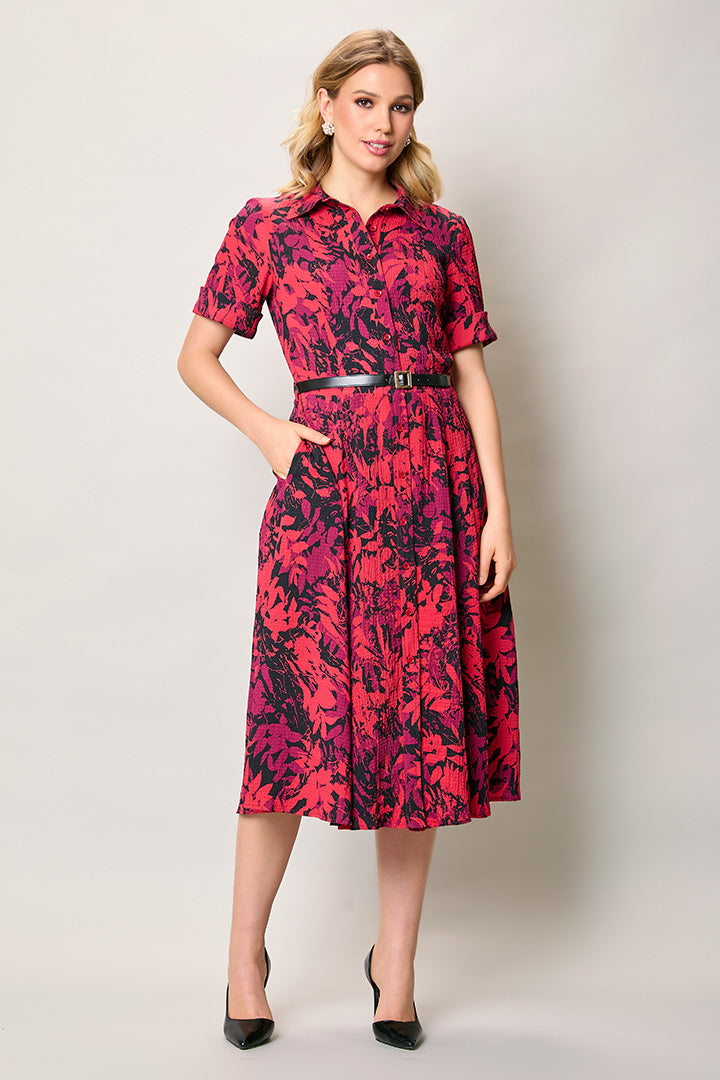 Vestido casual camisero color rojo con cinturón