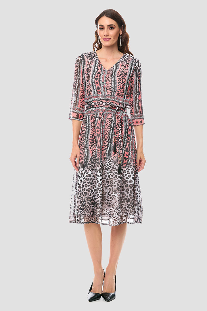 Vestido casual estampado color rosa con transparencia