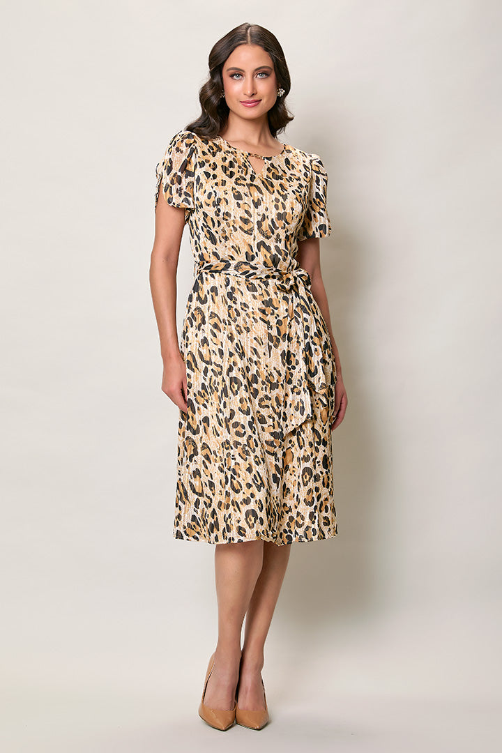 Vestido casual animal print con manga cup