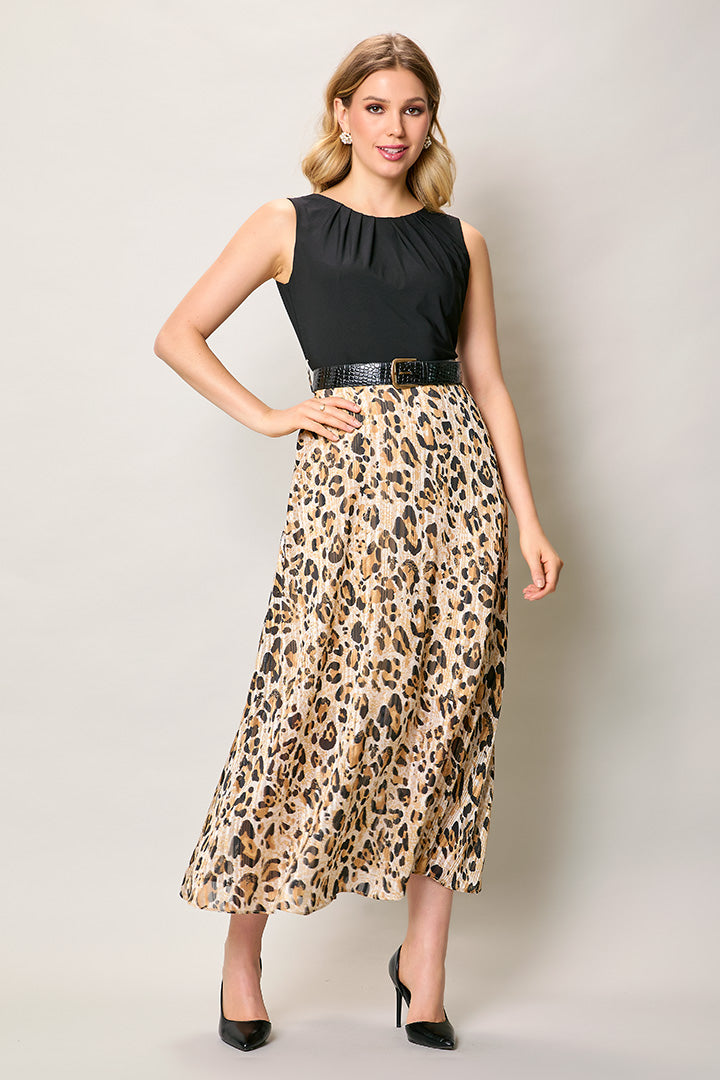 Maxi vestido estampado print sin manga con cinturón