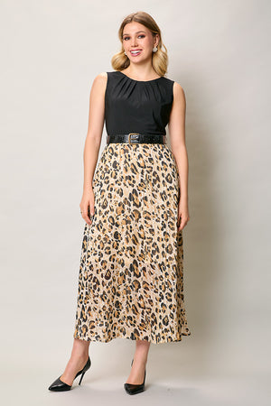 Maxi vestido estampado print sin manga con cinturón