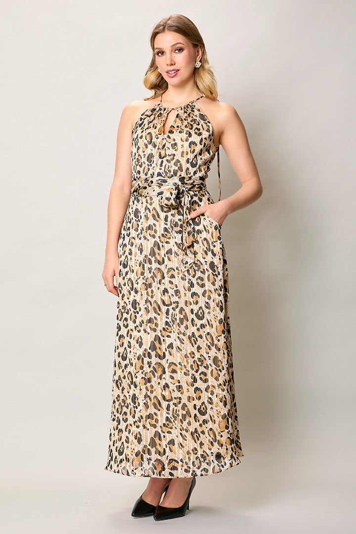 Maxi vestido tipo halter con estampado animal print